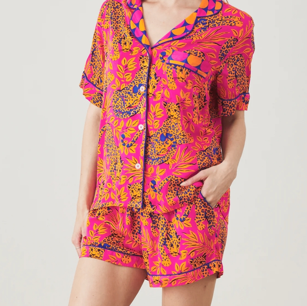 Printfresh satin sleep shorts in city cats